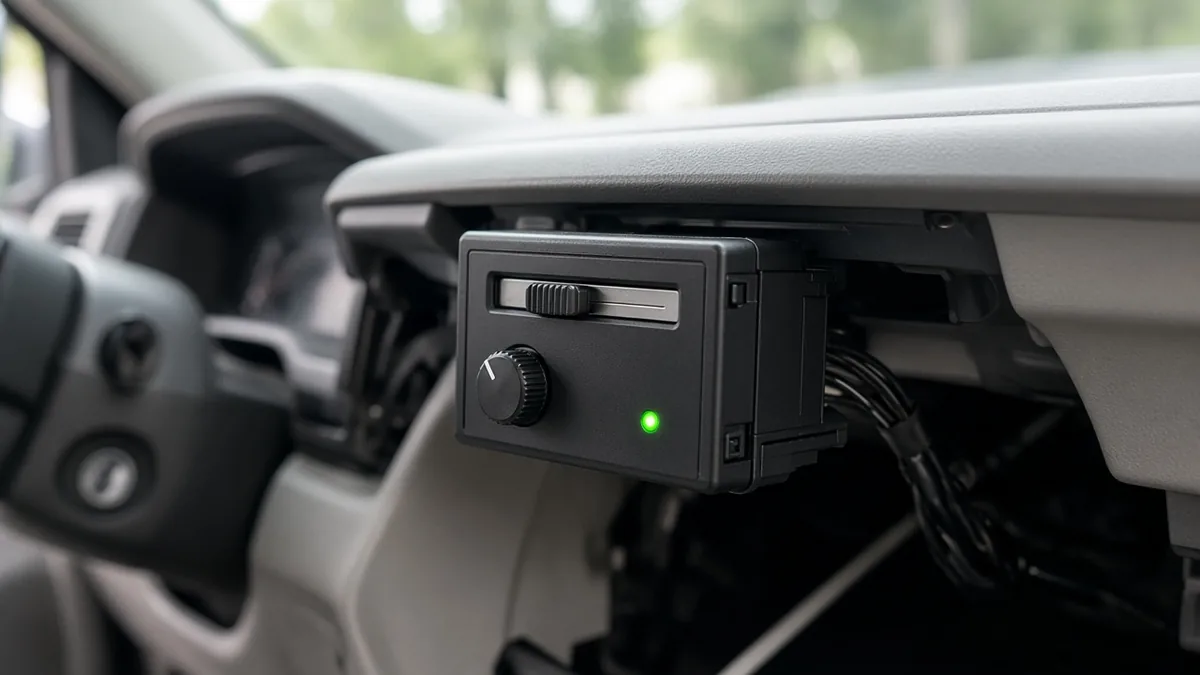 Electric trailer brake controller mounted under a pickup dashboard